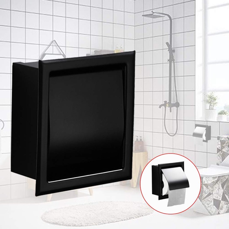 AmandaJ Toilet Roll Holder Stainless Steel Matt Black Built-in Wall