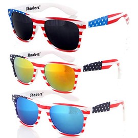 SHADERZ Classic Eyewear Retro 80's American USA Flag 4th of July Frame Sunglasses - Bulk Set of 3