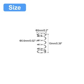 sourcing map Compression Spring, 5Pcs 304 Stainless Steel, 5mm OD, 0.6mm Wire Size, 10mm Free Length, Silver Tone