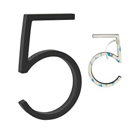 YWONOBS Door Numbers, 5 Inches 3D Self Adhesive House Numbers, Address Numbers，Mailbox Number Stickers for House Mailbox Apartment Hotel Courtyard Black(5)