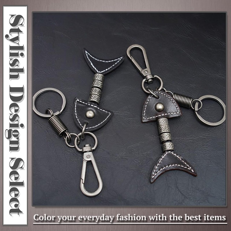 [ワン リミテーション] キーホルダー キーリング レトロ レザー チャーム 魚 骨 おしゃれ