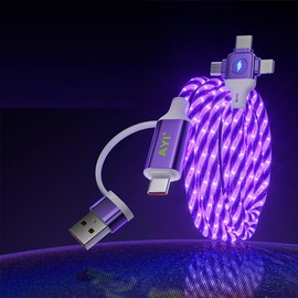 AYI 6in1 Multi Ports Charger 6 Combinations USB A/Type C to USBC Micro PD Fast Charging Cord Lighted Up Current Flowing Compatible with Almost of Electrical Devices-6IN1 Cross Star Purple