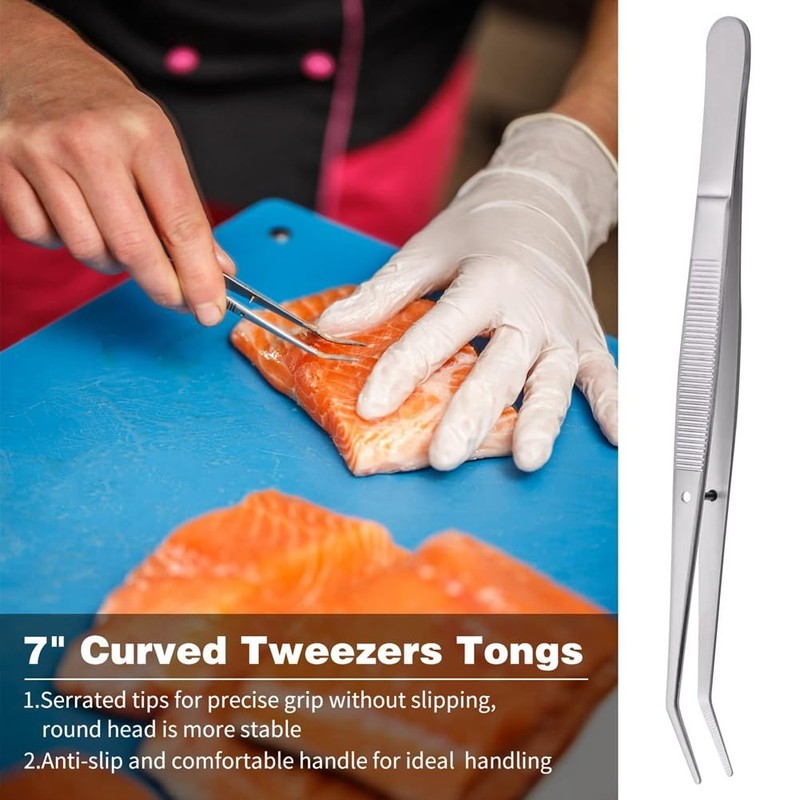 Fine Tweezer Tongs,4Pcs Cooking Tweezers,6.3Inch Stainless Steel Food Tweezers,Kitchen Tweezer