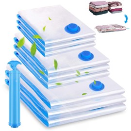 BUOAZR Vakuumbeutel für Kleidung Bettdecken 9 Stück 3 Größen (3 * 100x80cm + 3 * 80x60cm + 3 * 60x40cm) Wiederverwendbar Vakuum Kleiderbeutel, Aufbewahrungsbeutel Reise mit Staubsauger Handpumpe