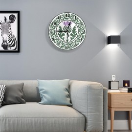 Orythyra Thistle Flower Round Vintage Wall Clock 10 Inch Symbol of Scotland Rnament Leaf Thistle Silent Non Ticking Battery Operated Classic Quartz Clock Wall Art Decorative Classroom Bedroom Bathroom