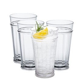 bzyoo 21oz Liberty Highball Tumbler Set – 4 Piece, BPA Free, Shatter-Proof Food Grade Plastic, Crystal Clear Durable Drinking Glasses for Cold Drinks