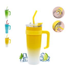 40oz Tumbler with Handle, Straw & Lid, Double Wall Vacuum Reusable Stainless Steel Insulated Water Bottle, Travel Mug Cup - Yellow