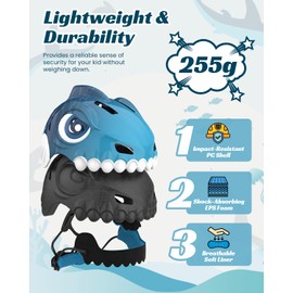 FUNWICT Bike Helmet for Kids 3-5-8 Toddler Bike Helmet Animal 3D Cartoon Boys Girls Safety Adjustable Kids Helmet and Pads Set for Cycling Scooter Skateboard (Blue, S: 19.69-21.26 inches)