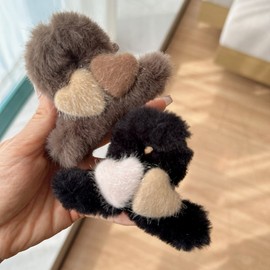 Cute Plush Small Hair Claw Clip with Contrast Color Heart for Half-Up Hairstyles Free Size/1 Black 20ea