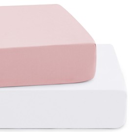 Vonty 2 Pack Breathable Fitted Crib Sheet for Boys and Girls - Rayon Derived from Bamboo, White & Pink Crib Sheets Neutral Crib Mattress Sheet Organic Crib Sheets for Baby(52" x 28")