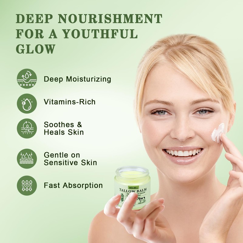 WEILNELL Handmade Whipped Tallow Balm (Unscented) - 4 oz