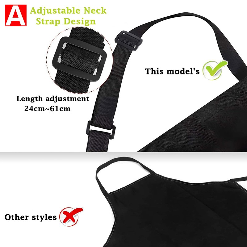 DDUP Kitchen Apron 2 Pack, Adjustable Black Kitchen Chef Aprons
