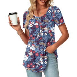 POPYOUNG Plus Size Summer Womens Tunic Tops Loose Fit dressy Casual Short Sleeve Shirts to wear with Leggings 2XL, Colorful Floral Purple