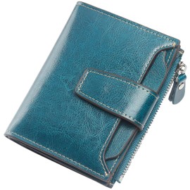 Lavemi - Cartera pequeña compacta para mujer, con bloqueo RFID, piel auténtica, con ventanas de identificación, Verde (Peacock Green), One Size, Retro