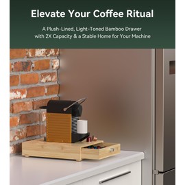 WELL WENG Bamboo Coffee Pod Drawer Organizer for Nespresso Original Capsules, 48 Pods Capacity Nespresso Pods Holder Storage for Countertop or Cabinet (14.5" Dx 11.7"Wx3.2”H)