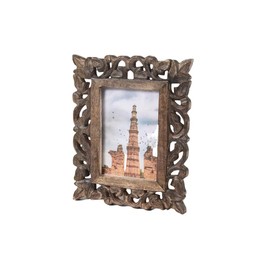 indoStrides Hand Carved Mango Wood Rustic 5x7 Picture Frame with Real Glass - Aesthetic Vintage Wood Frame for Tabletop and Wall Mount Use - Rustic Home Decor Perfect for Your Memories
