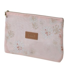 PAJ-PO14-PK Printed Mesh Flat Pouch Pole & Joe La Papetry Marks Crizantame Pink