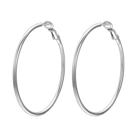 JOLCHIF 50 mm Large 925 Silver Plated Huggie Hoop Earrings for Women Folding Hoop Earrings Hanging Fashion Jewellery, Stainless Steel, No Gemstone