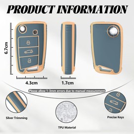 TOOMUME Key Cover, Car Key Case Suitable for VW Volkswagen Golf 7 MK7 Polo Jetta Tiguan Seat Leon Fabia Ibiza Skoda Fabia Octavia Superb, Key Cover Protection Key Shell – Flip Key