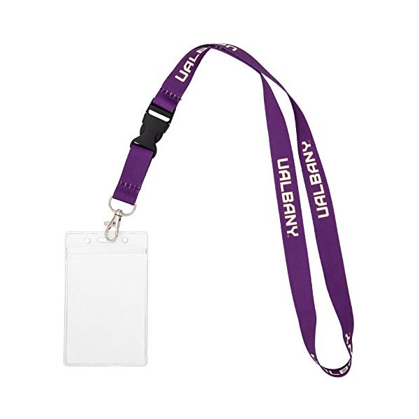 University at Albany UALBANY Great Danes SUNY Car Keys College ID Badge Holder Lanyard Keychain Detachable Breakaway Snap Buckle (w/ Pouch Purple)