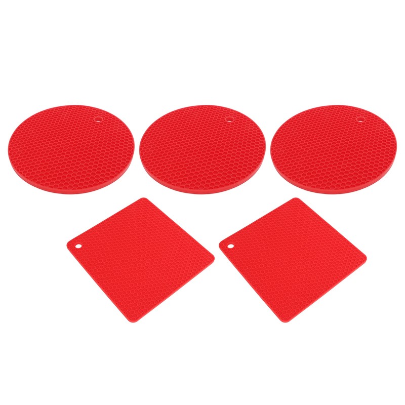 5Pcs Silicone Trivet Mat Square Round Honeycomb Hot Pad Non