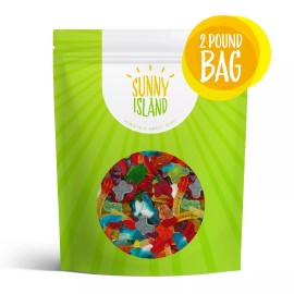 Sunny Island Gummy Candy Mix - Blue Sharks, Worms, Butterflies, Bears - 2-Pound Bag