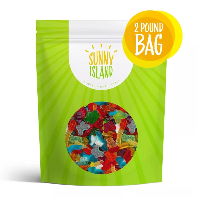 Sunny Island Gummy Candy Mix - Blue Sharks, Worms, Butterflies,