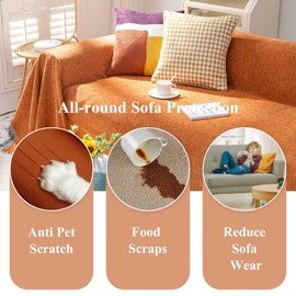 VClife Boho Couch Cover Chenille Sofa Covers for Sectional Sofa, Washable Caramel Couch Covers for 3 Cushion Couch Sofa, Non Slip Dog Sofa Slipcover with Tassel Love Seat Cover, Caramel, 71"x 150"