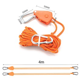 Ksvaye 4 x 4 m Adjustable Rope Ratchet with Hooks, 1/6 Inch Heavy Duty Ratchet Hangers Nylon Rope Reflective Ratchet Rope Hanger Guy Ropes with 8 Carabiners for Camping Tent/Load Capacity 80 kg