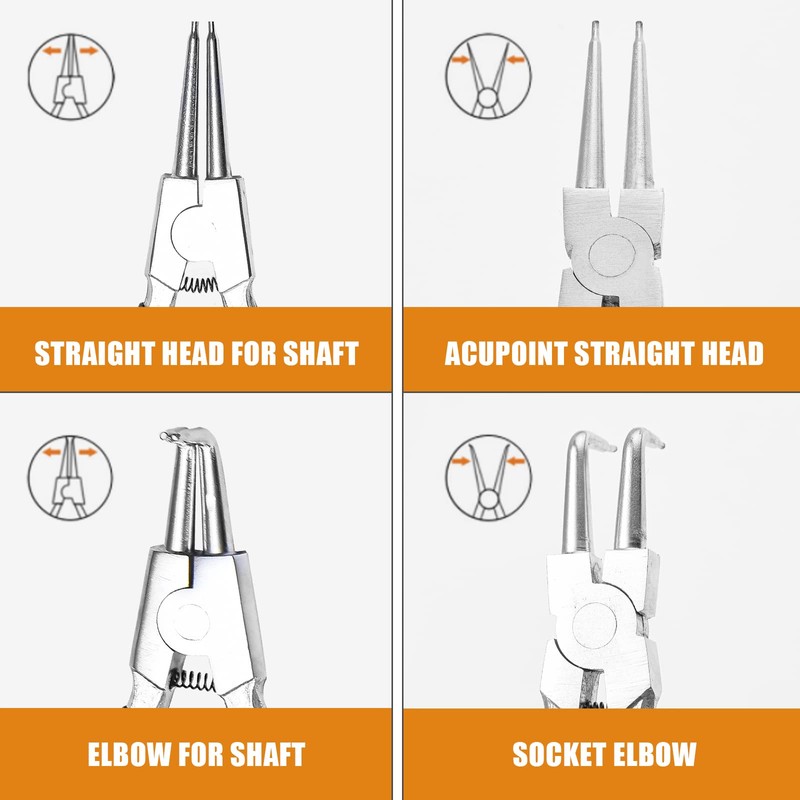 6" inch Circlip Pliers Set 4pcs Heavy Duty Internal/External Snap