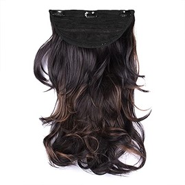 Stasia Street 18-Inch Out Curl Clip-In Korean Synthetic Breatheable Hair Extensions for Women Natural Look Instant Volume & Length – Copper Highlights