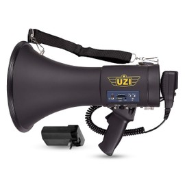 Uzi High Power Loud Big Bluetooth Megaphone 50W, Professional Bullhorn Megaphone Used by First Responders, Police & Agencies, Rechargeable Battery, PA System, Outdoor Activities - Round Shaped