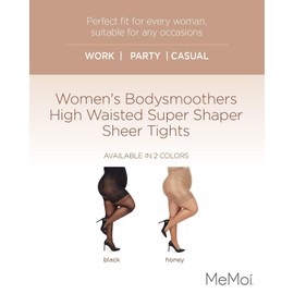 MeMoi BodySmootHers High Waisted Super Shaper Sheer Tights Honey Large