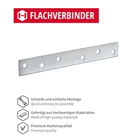 Gedotec Heavy Duty Flat Connector Metal | Pack of 10 Furniture Connectors Galvanised Steel Length: 48 mm | Flat Perforated Plate for Connecting and Reinforcing | Metal Connecting Plate for Two-Piece