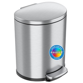 iTouchless SoftStep 5.3 Gallon Bathroom Trash Can with Odor Filter & Removable Inner Bucket, Stainless Steel, 20 Liter Space-Saving Semi-Round Step Pedal Garbage Bin for Bedroom, Home Office Cubicle