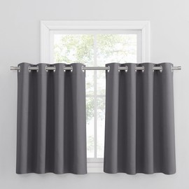 PONY DANCE Grey Blackout Window Short Curtains with Eyelet - W 46 x L 36 Inch, Thermal Insulated Home Decorative Curtain for Bedroom & Kitchen, 2 Pieces