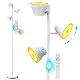 Pesken White 42W Tree Floor Lamp, Super Bright LED Standing Lamp with Remote, Modern Dimmable Floor Lamps,Individual Control, Rotable Head LED Lamp for Living Room Bedroom Office