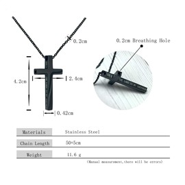 DONDO'S Inspirational Bible Verse Cross Pendant Necklace Stainless Steel Cross Chain Religious Yoga Meditation Breathing Exercise Gifts for Women Man (Black 23:1)