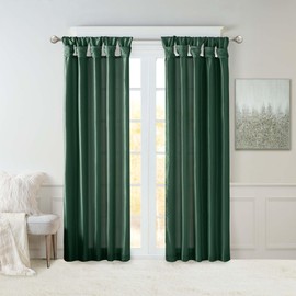 Madison Park Emilia Faux Silk Single Curtain with Privacy Lining, DIY Twist Tab Top, Window Drape for Living Room, Bedroom and Dorm, 95" L x 50" W, Green