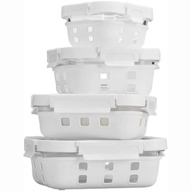 GC GENICOOK Glass Food Storage Meal Prep Containers - Food Grade Silicone Wrap & Air Release Vent, Rectangular shape - 8 Pc Set (4 Containers - 4 Matching Lids)