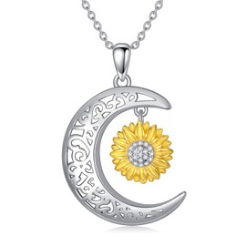 VONALA Sunflower Moon Necklace, Crescent Moon Pendant Necklace 925 Sterling Silver Sunflower Jewelry Gifts for Women Girls