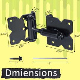 Self Closing Gate Hinges for Wood/Vinyl/PVC/Metal Fence Gate 90 Degree Hinge,Heavy Duty Hardware Kit with Self-Tapping Screws and Adjuster Swing Tool, 2 Pack, Black