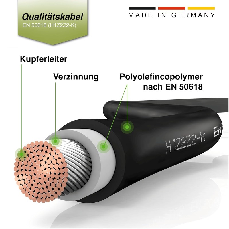 solartronics Verlängerungskabel 6mm² Solarkabel schwarz mit Stecker beidseitig für Solarmodule