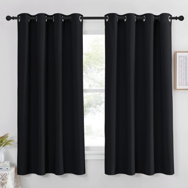 NICETOWN Black Out Window Curtain Panel - (Black Color) Thermal Insulated Modern Window Covering Soundproof Drape Panel for Bedroom, W52 x L63 Inch, 8 Grommets Top, 1 Piece