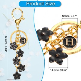 PATIKIL Initial Letter Flower Keychain, Alphabet H Enamel Charm Flowers Key Ring Key Holder Bag Handbag Purse Accessories for Birthdays, Valentine's Day, Black, black