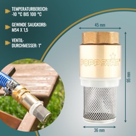 Poppstar Fußventil, 1" Rückschlagventil aus Messing, Korb aus Edelstahl