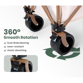 S'more Collapsible Folding Wagon Cart with Big All-Terrain Wheels, Heavy Duty Foldable Beach Cart with Brakes, Utility Grocery Wagon for Camping Garden Shopping Outdoor Sports, Beige