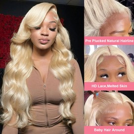 WREXTOR 613 Lace Front Wig Human Hair 28 Inch HD Transparent Blonde Lace Front Wigs Human Hair 200% Density 13x4 Body Wave Blonde Wig Human Hair Glueless Wigs Pre Plucked with Baby Hair