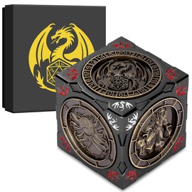 New DND Spinner Dice, 7-in-1 Metal Dice Set, 3D Relief Design, DND Polyhedral Rotating Game Dice, D&D Gifts with Dragon Logo Gift Box, RPG, Role Playing Board Game Accessories, Black