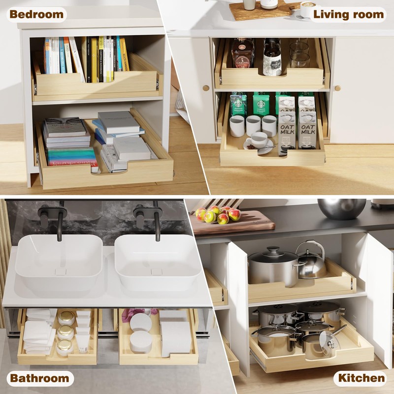 Grehitk Pullout Cabinet Organizer, 29''W×21''D×3''H Slide Out Shelves for Kitchen